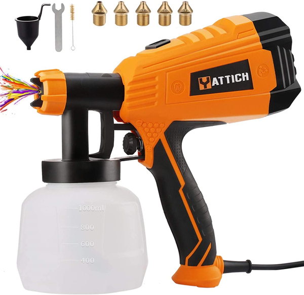 YATTICH Paint Sprayer, 700W High Power HVLP Spray Gun, 5 Copper Nozzles & 3 Patterns, Easy to Clean, for Furniture, Cabinets, Fence, Car, Bicycle, Garden Chairs etc. YT-201