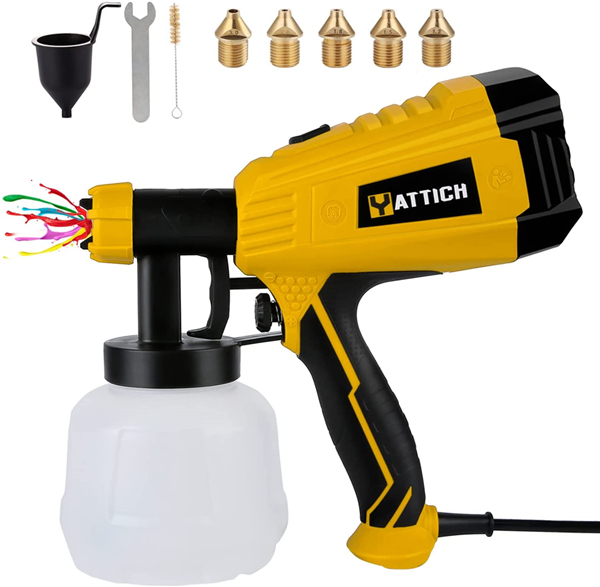 YATTICH Paint Sprayer, 700W High Power HVLP Spray Gun with 5 Copper Nozzles & 3 Patterns, Easy to Spray and Clean, for Furniture, Cabinets, Fence, Railing, Garden Chairs etc. YT-201-A